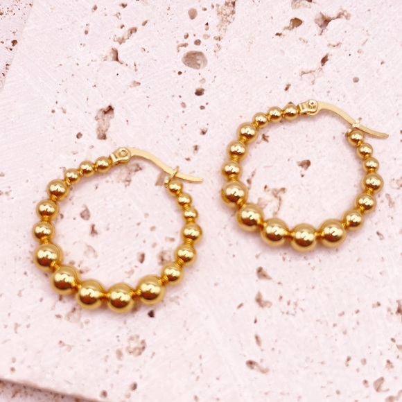 Stainless Steel Gold Hoop Earrings - Picture 2 of 4